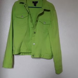 Lime green denim button up jacket
